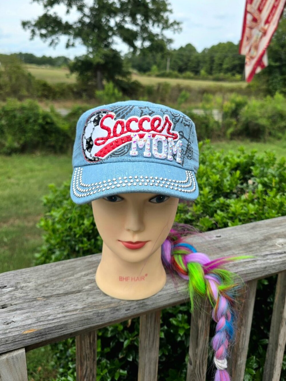 Ladies Lite Blue Denim Soccer Mom BLING Hat new no tags